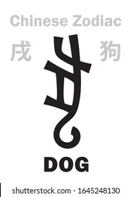 Astrology Alphabet: DOG [狗] sign of Chinese Zodiac. Chinese character, hieroglyphic sign (symbol).
