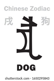 Astrology Alphabet: DOG [狗] sign of Chinese Zodiac. Chinese character, hieroglyphic sign (symbol).