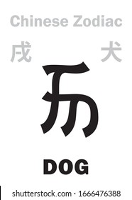 Astrology Alphabet: DOG [犬] sign of Chinese Zodiac. Chinese character, hieroglyphic sign (symbol). 