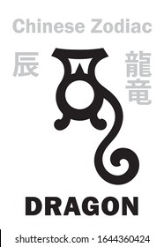 Astrology Alphabet: DRAGON [龍] sign of Chinese Zodiac. Also: Azure Green Dragon (Qing Long), Legendary auspicious beast, Guardian of The East, The King of All Animals. Chinese character/hieroglyph.