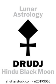 Astrology Alphabet: DRUDJ, moon orbit point in Hindu astrology (True or Osculating Black Moon). 
Hieroglyphics character sign (single symbol).