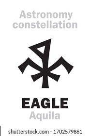 Astrology Alphabet: EAGLE (Aquila), constellation of The Northern Hemisphere. Astrological character, hieroglyphic sign, mystical symbol. 