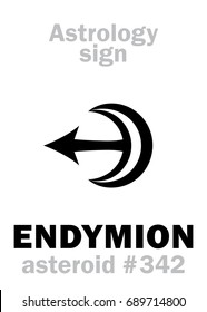 Astrology Alphabet: ENDYMION, asteroid #342. 
Hieroglyphics character sign (single symbol).