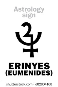 Astrology Alphabet: ERINYES (Eumenides), asteroid #889. 
Hieroglyphics character sign (single symbol).
