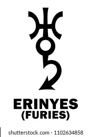 Astrology Alphabet: ERINYES (Furies), asteroid #889. 
Hieroglyphics character sign (single symbol).