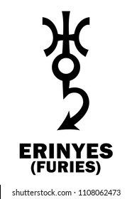 Astrology Alphabet: ERINYES (Furies), asteroid #889. 
Hieroglyphics character sign (single symbol).