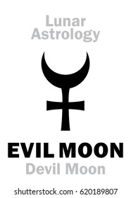 Astrology Alphabet: EVIL MOON (Devil Moon), fictive moon orbit point. 
Hieroglyphics character sign (single symbol).