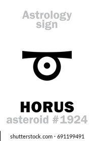 Astrology Alphabet: Eye of HORUS, asteroid #1924. 
Hieroglyphics character sign (single symbol).