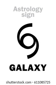Astrology Alphabet: GALAXY, astronomical cosmic system. 
Hieroglyphics character sign (single symbol).