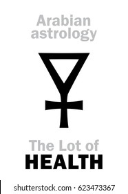 Astrology Alphabet: Lot of HEALTH, Arabian point of horoscope. 
Hieroglyphics character sign (single symbol).