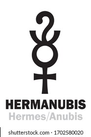 Astrology Alphabet: HERMANUBIS (Hermes + Anubis), the Greek-Egyptian syncretic deity of Truth, the conductor of souls to The Underworld. Hieroglyphic character sign (original symbol).