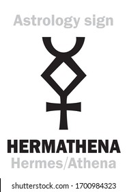 Astrology Alphabet: HERMATHENA (Hermes + Athena), Local Ancient Greek sacral dual deity of eloquence, crafts and sciences. Symbol of the doubling of divine wisdom. Hieroglyphic character sign/symbol. 