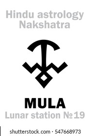 Astrology Alphabet: Hindu nakshatra MULA / MOOLA (Lunar station No.19). 
Hieroglyphics character sign (single symbol).