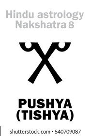 Astrology Alphabet: Hindu nakshatra PUSHYA / TISHYA (Lunar station No.8). 
Hieroglyphics character sign (single symbol).