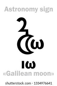 Astrology Alphabet: IO (Ιω, «Galilean moon I»), one of the four large satellites of Jupiter. 
Hieroglyphic character sign (astronomical symbol).