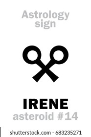 Astrology Alphabet: IRENE, asteroid #14. 
Hieroglyphics character sign (single symbol).