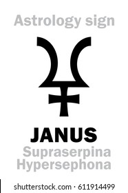 Astrology Alphabet: JANUS (Supraserpina/Hypersephona), 12th hypothetic giant dual planet (behind Pluto and Proserpina). 
Hieroglyphics character sign (single symbol).