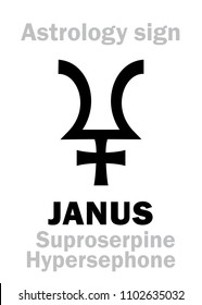 Astrology Alphabet: JANUS (Suproserpine/Hypersephone), 12th hypothetic giant dual planet (behind Pluto and Proserpine). 
Hieroglyphics character sign (single symbol).