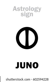 Astrology Alphabet: JUNO, asteroid / hypothetical destroyed planet (beside Jupiter, now Asteroids belt). 
Hieroglyphics character sign (single symbol).