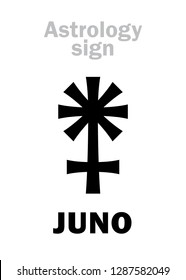 Astrology Alphabet: JUNO (Hera), classic asteroid #3. Hieroglyphic character ⚵ sign/symbol.