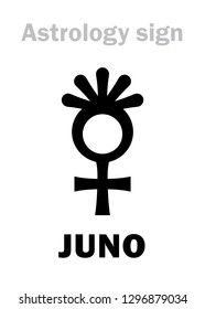 Astrology Alphabet: JUNO (Hera), classic asteroid #3. 
Hieroglyphics character sign (symbol, used since 1855 year).