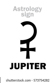 Astrology Alphabet: JUPITER, classic major social planet. 
Hieroglyphics character sign (single symbol).