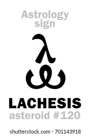 Astrology Alphabet: LACHESIS, asteroid #120. 
Hieroglyphics character sign (single symbol).