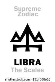 Astrology Alphabet: LIBRA (The Scales / The Balance), constellation Libra. 
Sign of Supreme Zodiac (Internal circle). Hieroglyphic character (persian symbol).