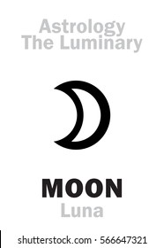 Astrology Alphabet: Luminary MOON (Luna). 
Hieroglyphics character sign (single symbol).