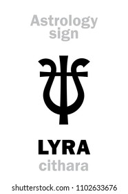 Astrology Alphabet: LYRA (cithara/guitare), celestial constellation. 
Hieroglyphics character sign (single symbol).