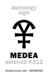 Astrology Alphabet: MEDEA, asteroid #212. 
Hieroglyphics character sign (single symbol).