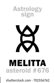 Astrology Alphabet: MELITTA (Melissa), asteroid #676. 
Hieroglyphics character sign (single symbol).