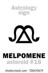 Astrology Alphabet: MELPOMENE (muse of tragedy), asteroid #18. 
Hieroglyphics character sign (single symbol).