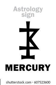 Astrology Alphabet: MERCURY, minor planet. 
Hieroglyphics character sign (ancient medieval symbol).