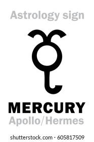 Astrology Alphabet: MERCURY (Stilbon), the planetary star (planet). 
Hieroglyphics character sign (ancient greek symbol).