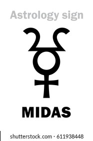 Astrology Alphabet: MIDAS, hypothetical planetoid. 
Hieroglyphics character sign (single symbol).