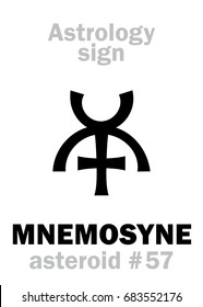 Astrology Alphabet: MNEMOSYNE, asteroid #57. 
Hieroglyphics character sign (single symbol).