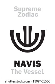 Astrology Alphabet: NAVIS (The Ship, The Boat / The Celestial Vessel), constellation Argo Navis. 
Sign of Supreme Zodiac (External circle). Hieroglyphic character (persian symbol).