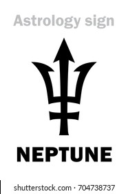 Astrology Alphabet: NEPTUNE (Poseidon's trident), higher global planet. Hieroglyphic character ♆ sign/symbol.