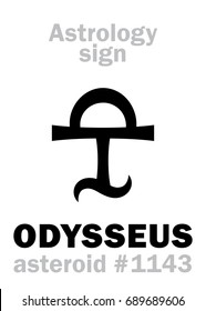 Astrology Alphabet: ODYSSEUS (Ulixes), asteroid #1143. 
Hieroglyphics character sign (single symbol).