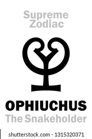 Astrology Alphabet: OPHIUCHUS (The Snakeholder), constellation Ophiuchus (oth.name: Serpentarius / Anguitenens). 
Sign of Supreme Zodiac (External circle). Hieroglyphic character (persian symbol).