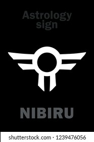 Astrology Alphabet: Orphan planet NIBIRU, The Rogue planet of Anunnaki (Aliens, the Ancient astronauts). 
Hieroglyphics character sign (single symbol).