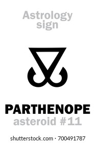 Astrology Alphabet: PARTHENOPE (Siren), asteroid #11. 
Hieroglyphics character sign (single symbol).