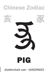 Astrology Alphabet: PIG / BOAR [豕] sign of Chinese Zodiac (The "Boar" in Japanese Zodiac). Chinese character, hieroglyphic sign (symbol).