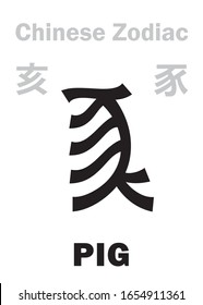Astrology Alphabet: PIG / BOAR [豕] sign of Chinese Zodiac (The "Boar" in Japanese Zodiac). Chinese character, hieroglyphic sign (symbol).