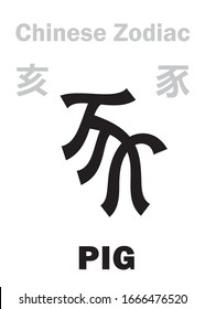 Astrology Alphabet: PIG / BOAR [豕] sign of Chinese Zodiac (The "Boar" in Japanese Zodiac). Chinese character, hieroglyphic sign (symbol).