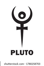 Astrology Alphabet: PLUTO (Hades), dwarf planet / planetoid. Astrological character, mystic hieroglyphic sign, modern modified symbol (meaning cap of invisibility and bident, or the staff of Hades).