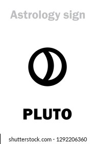 Astrology Alphabet: PLUTO, higher global planet (planetoid). 
Hieroglyphics character sign (variant symbol used in Germany and Denmark).