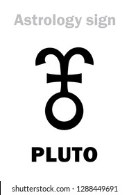 Astrology Alphabet: PLUTO, Trans-Neptunian higher global planet (planetoid). 
Hieroglyphics character sign (variant symbol, used by astrologers in France, Spain, Italia).