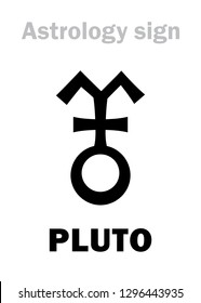 Astrology Alphabet: PLUTO, Trans-Neptunian higher global planet (planetoid). 
Hieroglyphics character sign (variant symbol used by French, Spanish, Italian astrologers).